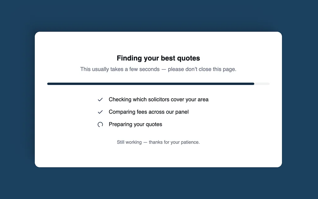 Progress screen finding your best conveyancing quotes