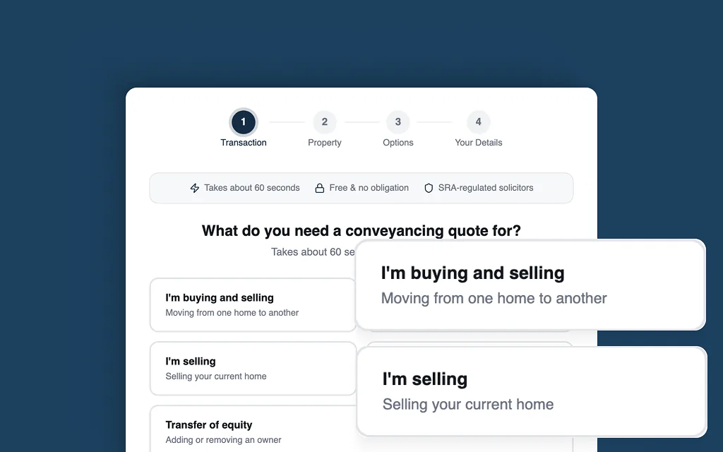 Quote form asking what you need a conveyancing quote for