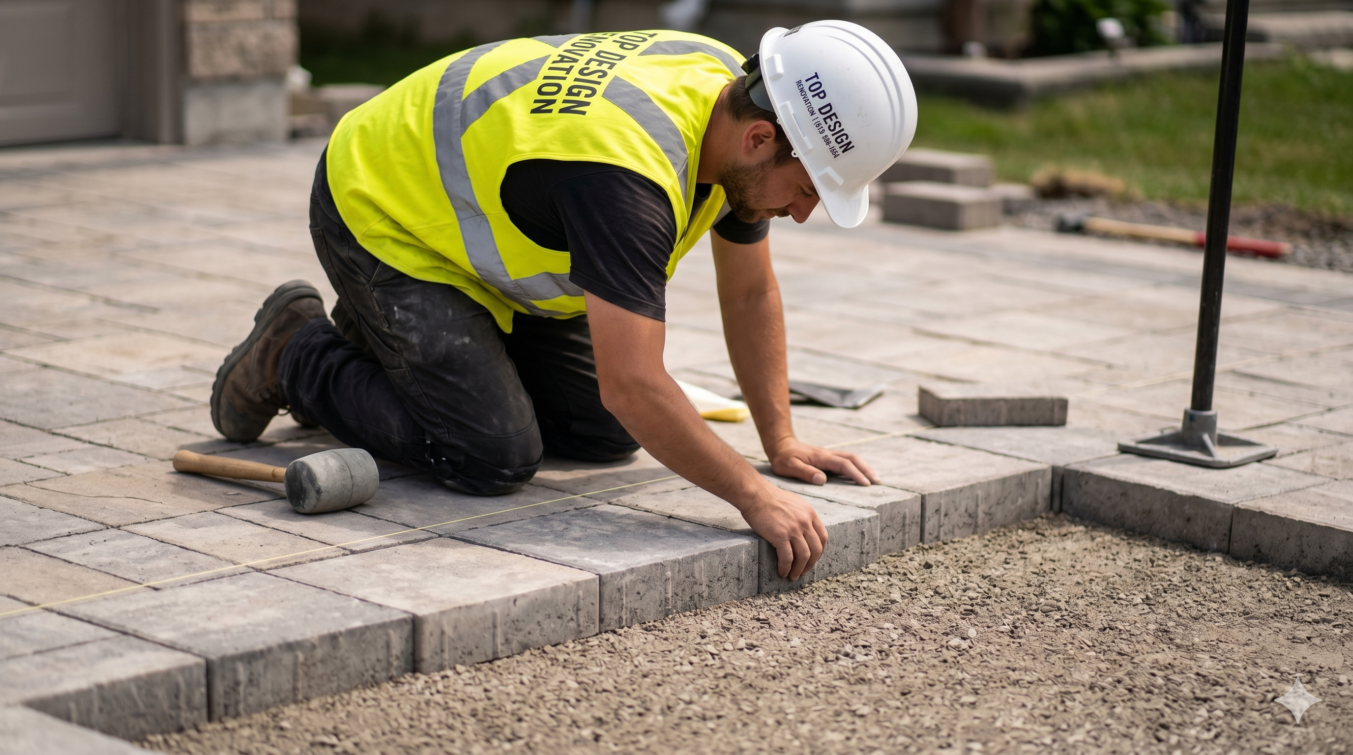 Paving stone patio design Ontario — backyard