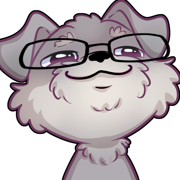 Cartoon dog with glasses smirking confidently.