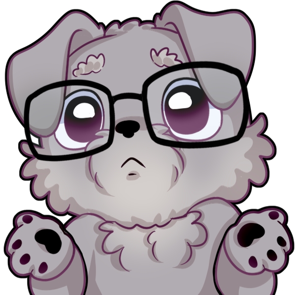 Cartoon dog emote wearing glasses with a uncertain frown, shrugging and holding up it's paws with a confused expression.