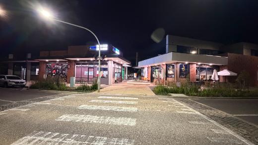 Retail precinct lighting at night