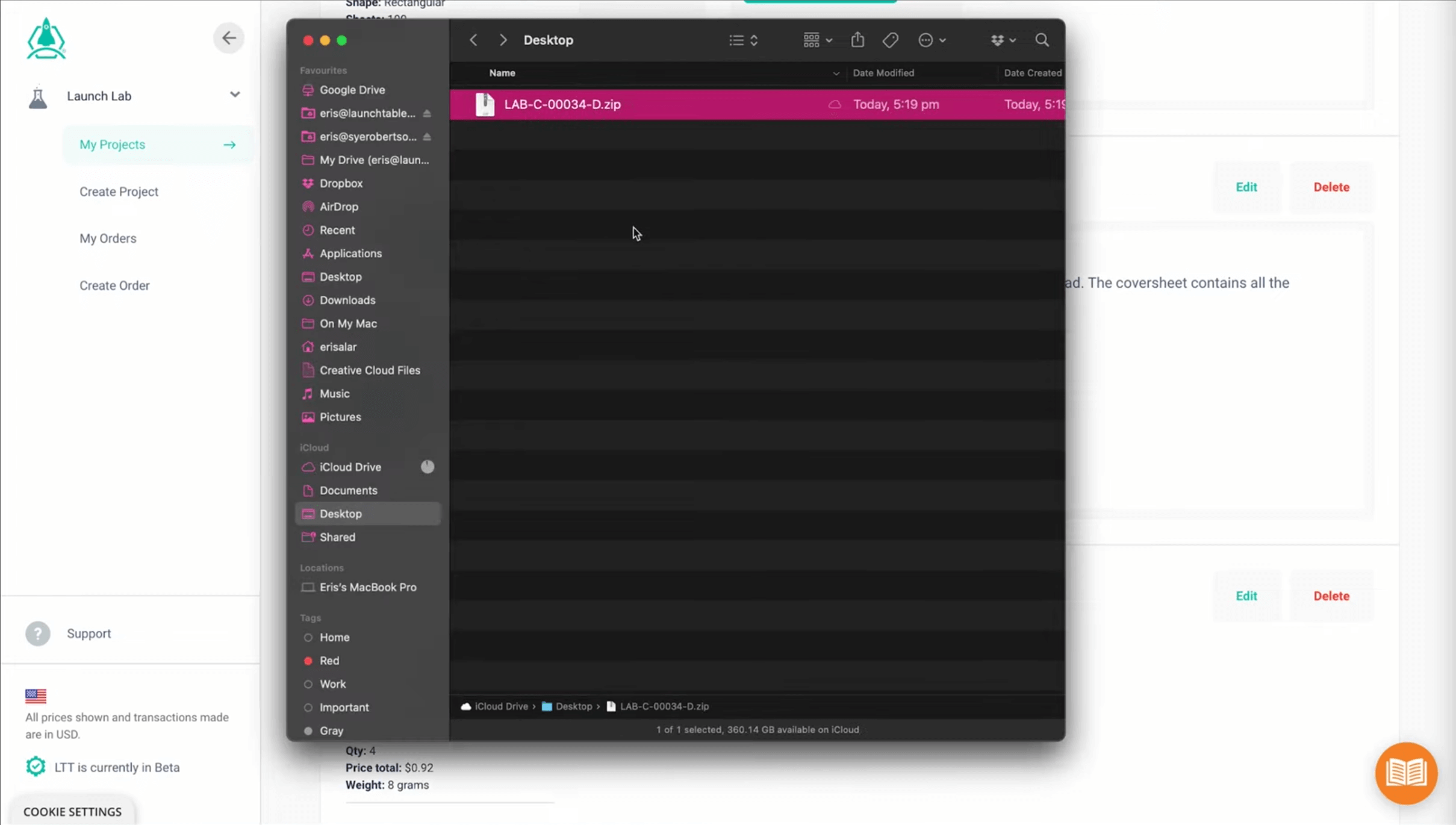 Screenshot: Template ZIP folder in a local folder on the Desktop