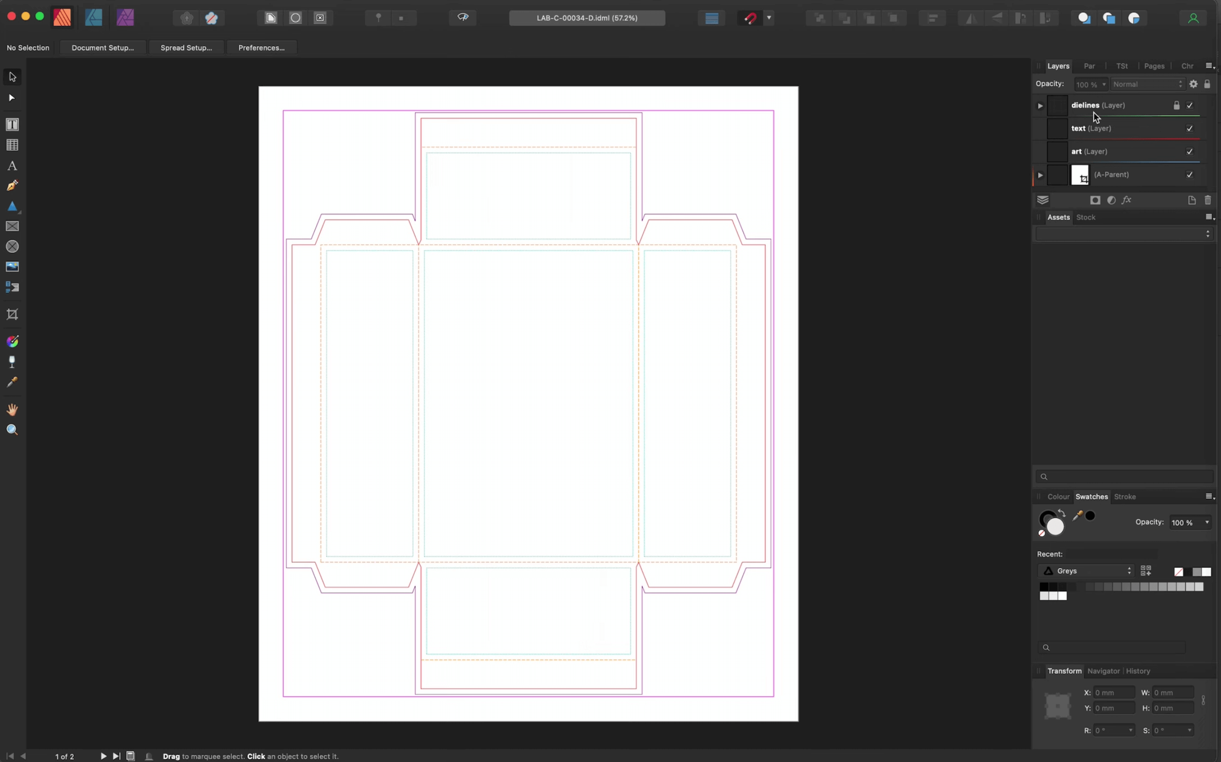 Screenshot: an open template in the Affinity Designer interface