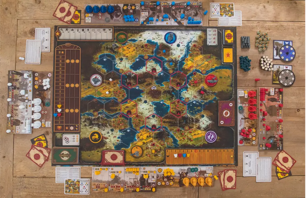 No room for drinks or snacks on the table when Scythe is underway (photo: Tim Chuon)