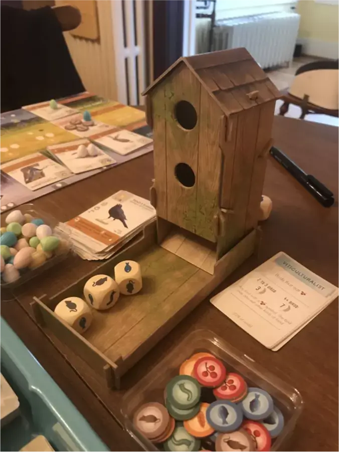 Wingspan's birdhouse dice tower (Credit: George Buss)