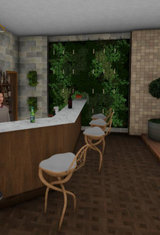 3D model of a bar with stools