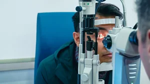 An illustrative image of a patient undergoing pre-operative assessment before eye surgery