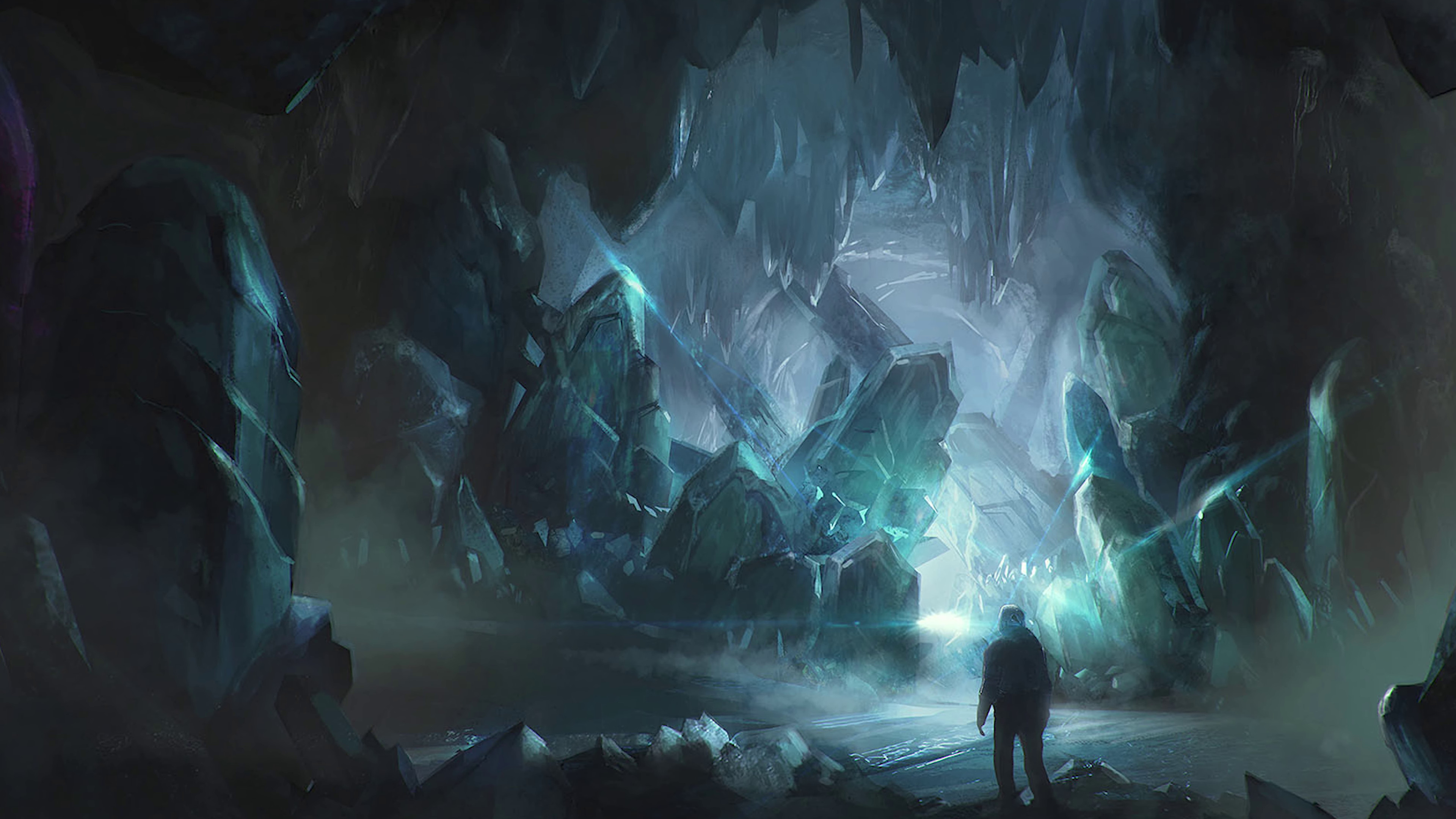 Background image - Starfield concept art of a cave full of crystals.