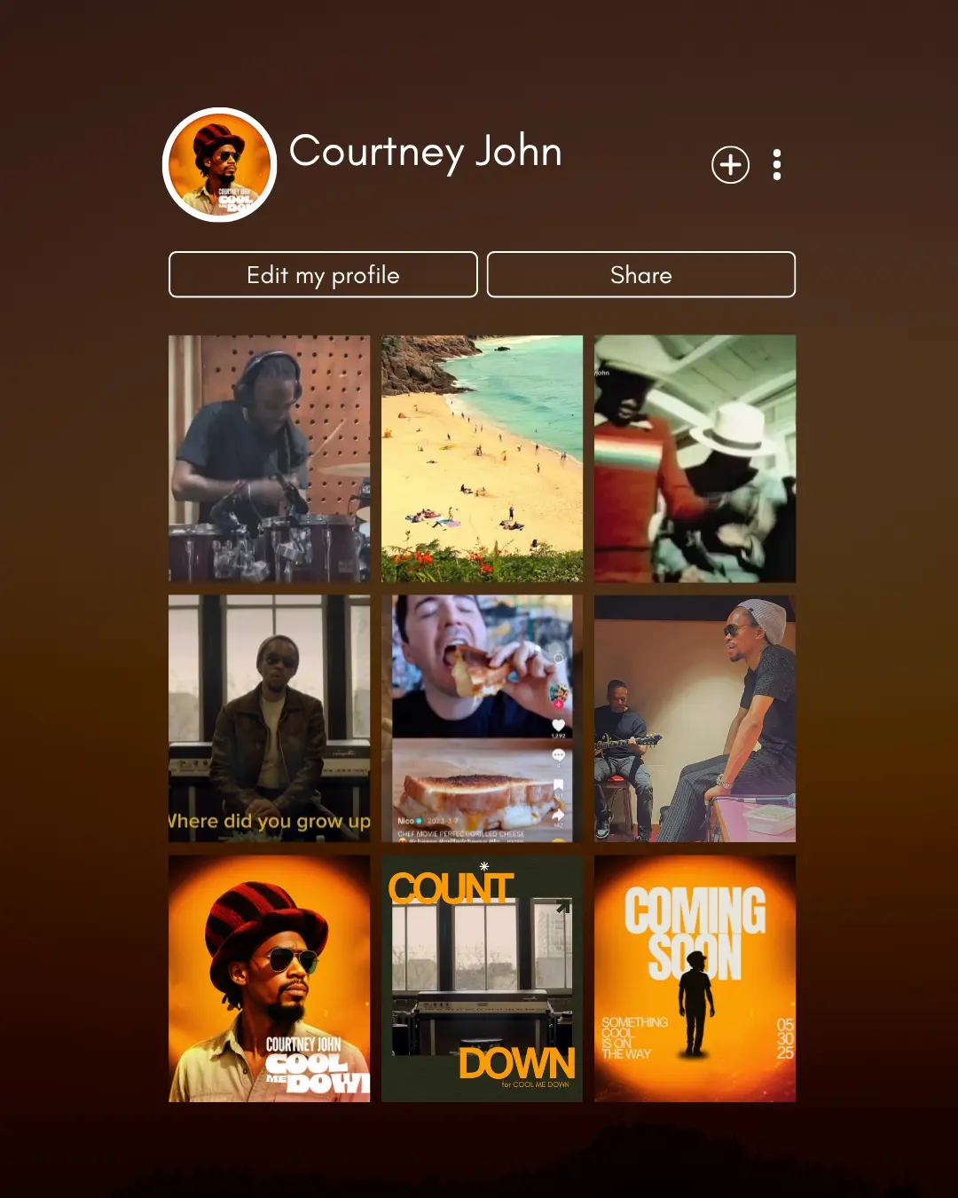 Personal branding and social media design portfolio for Courtney John, featuring branded visuals, creative content, and social media identity development by KishaSMM.
