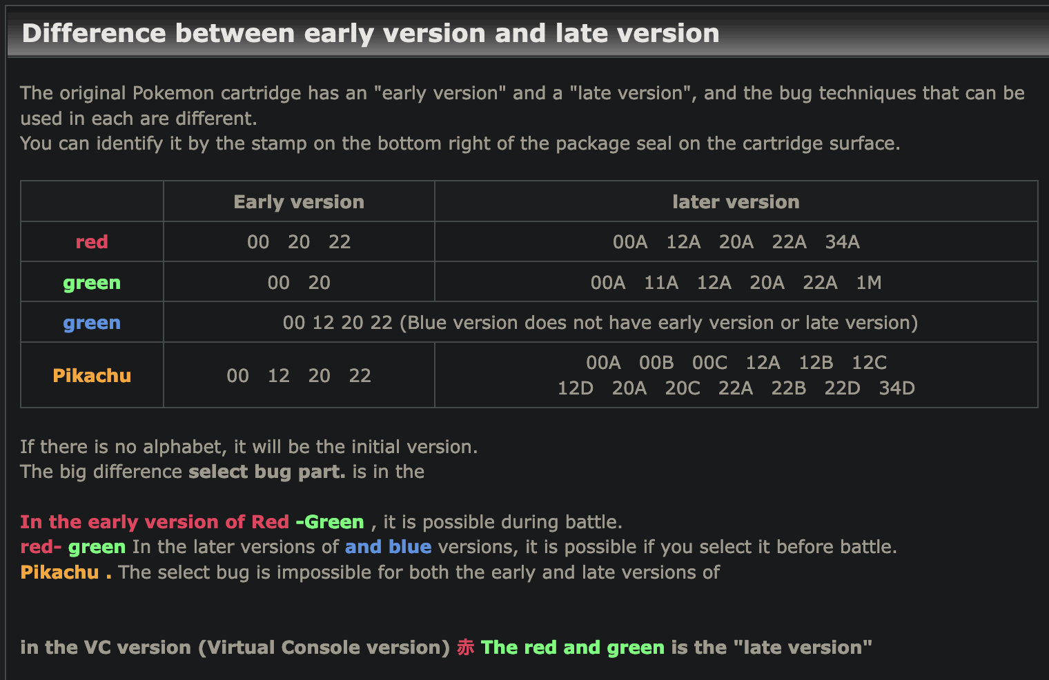 Early vs later stamp codes for Red & Green version cartridges