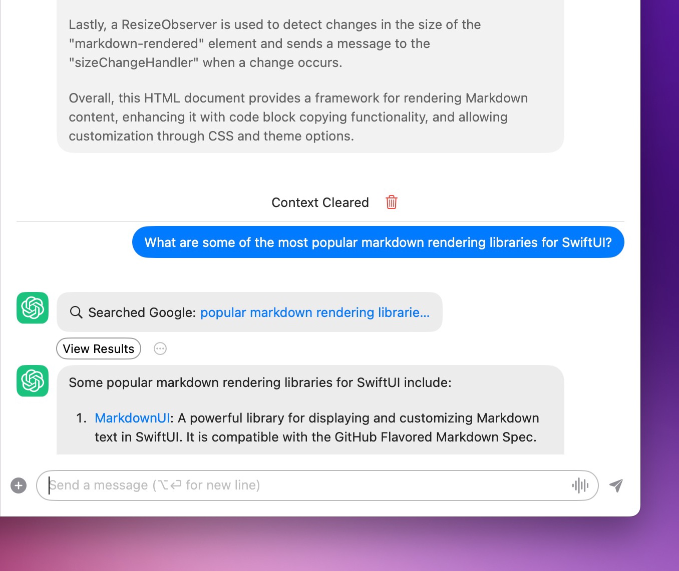 Reset chat context BoltAI a ChatGPT app for mac