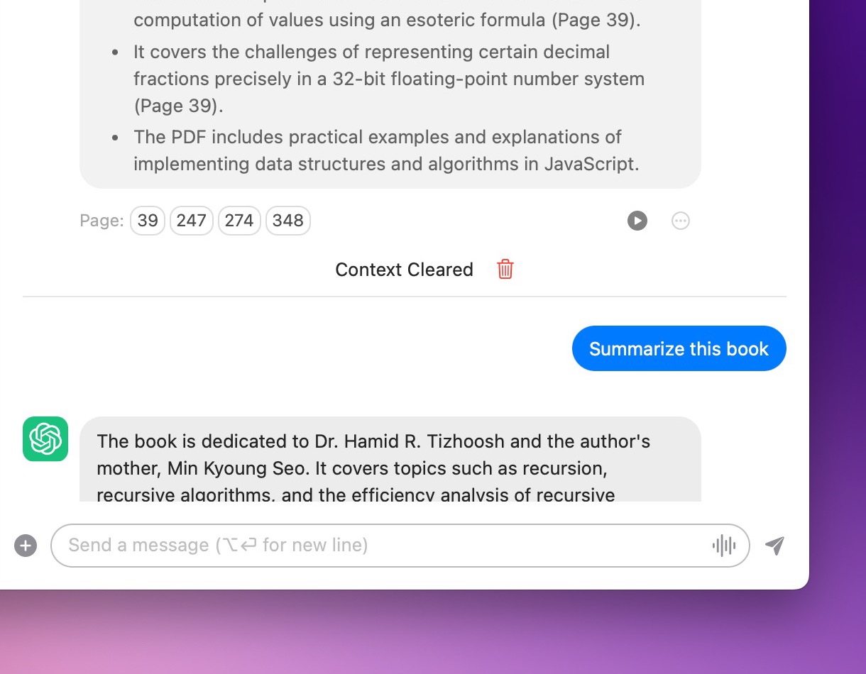 Reset chat context PDF Pals a ChatGPT app for mac
