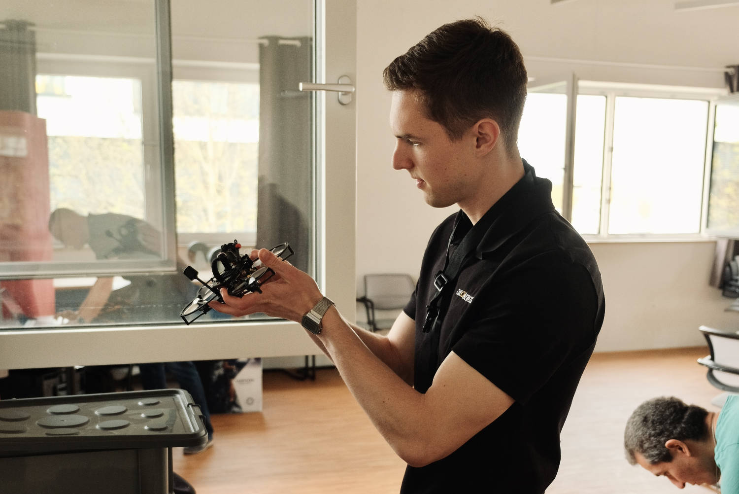 Manuel from Dronewerks inspecting a drone at a production site
