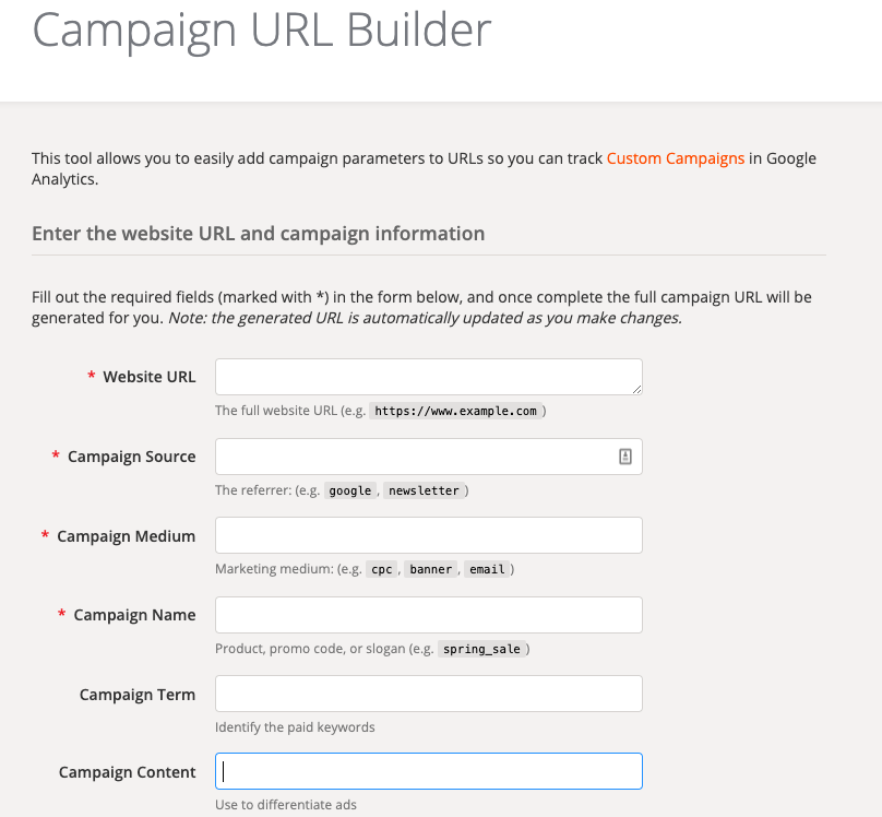 Screenshot of Campaign URL Builder.