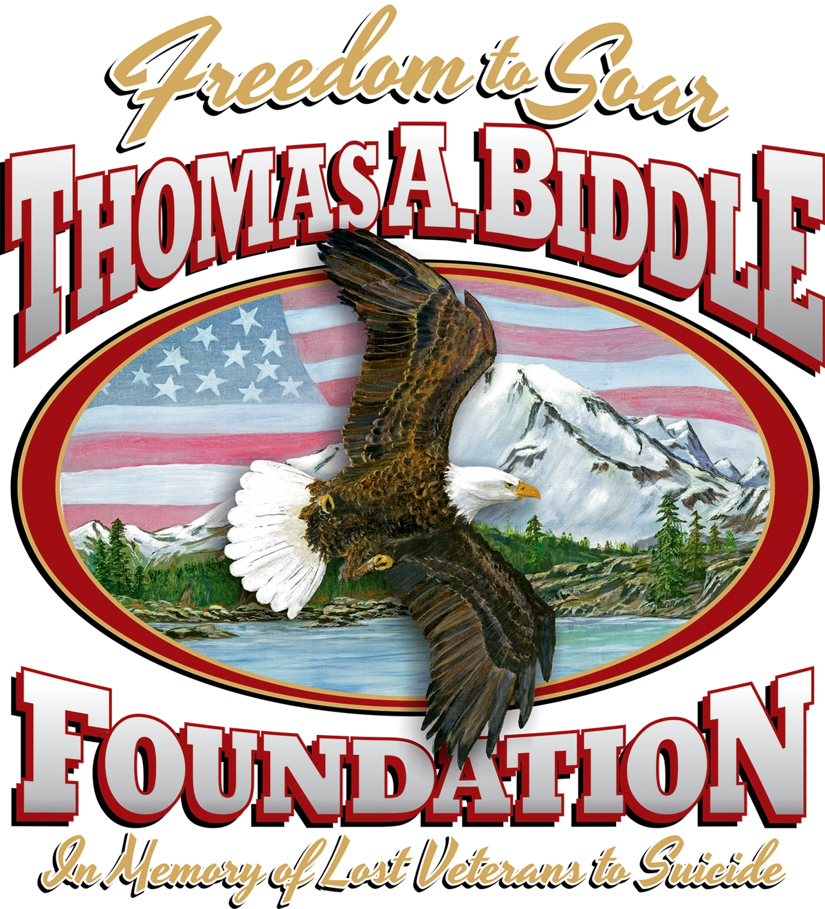 Thomas A. Biddle Foundation Logo. Bald Eagle soaring over mountainous landscape.