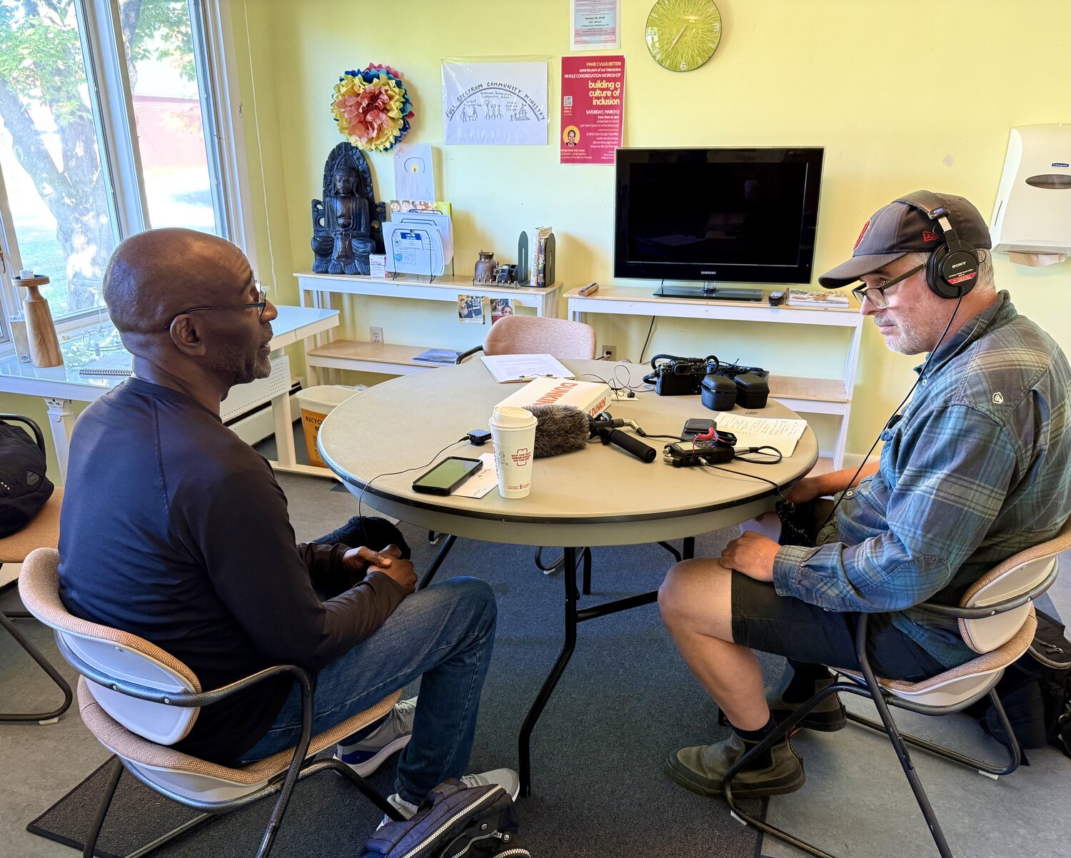 Tom recording the podcast with Jerome and Corey Hendrickson